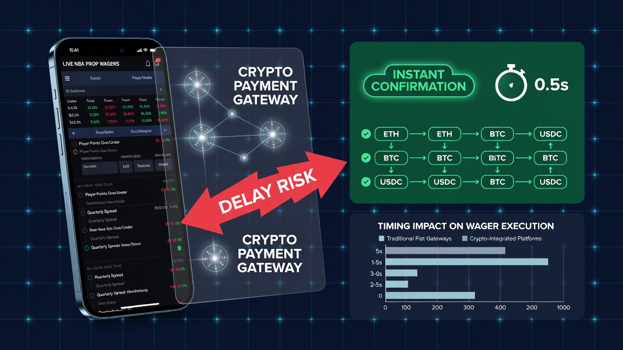 Mobile interface showing real-time NBA prop wager confirmations via integrated crypto gateways