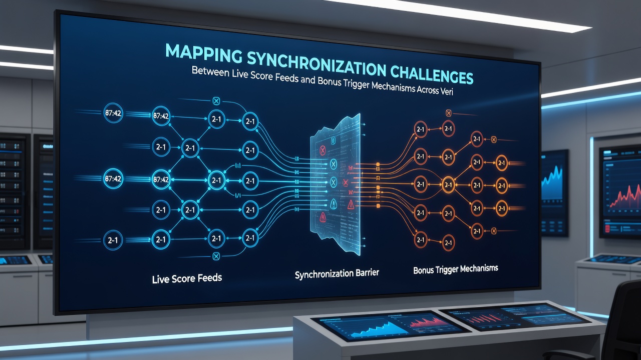 Technical dashboard displaying live score synchronization metrics and bonus activation logs