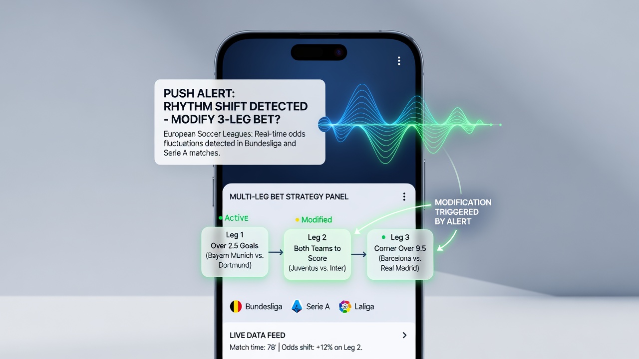 Bettor reviewing accumulator adjustments on a smartphone during a live European soccer match