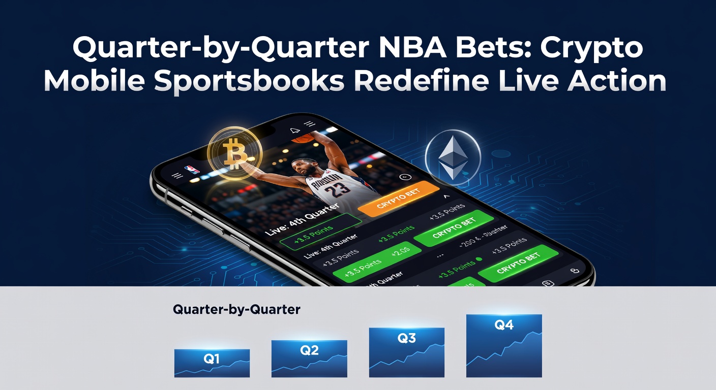 Dynamic NBA game on mobile screen showing quarter-by-quarter betting options via crypto sportsbook app
