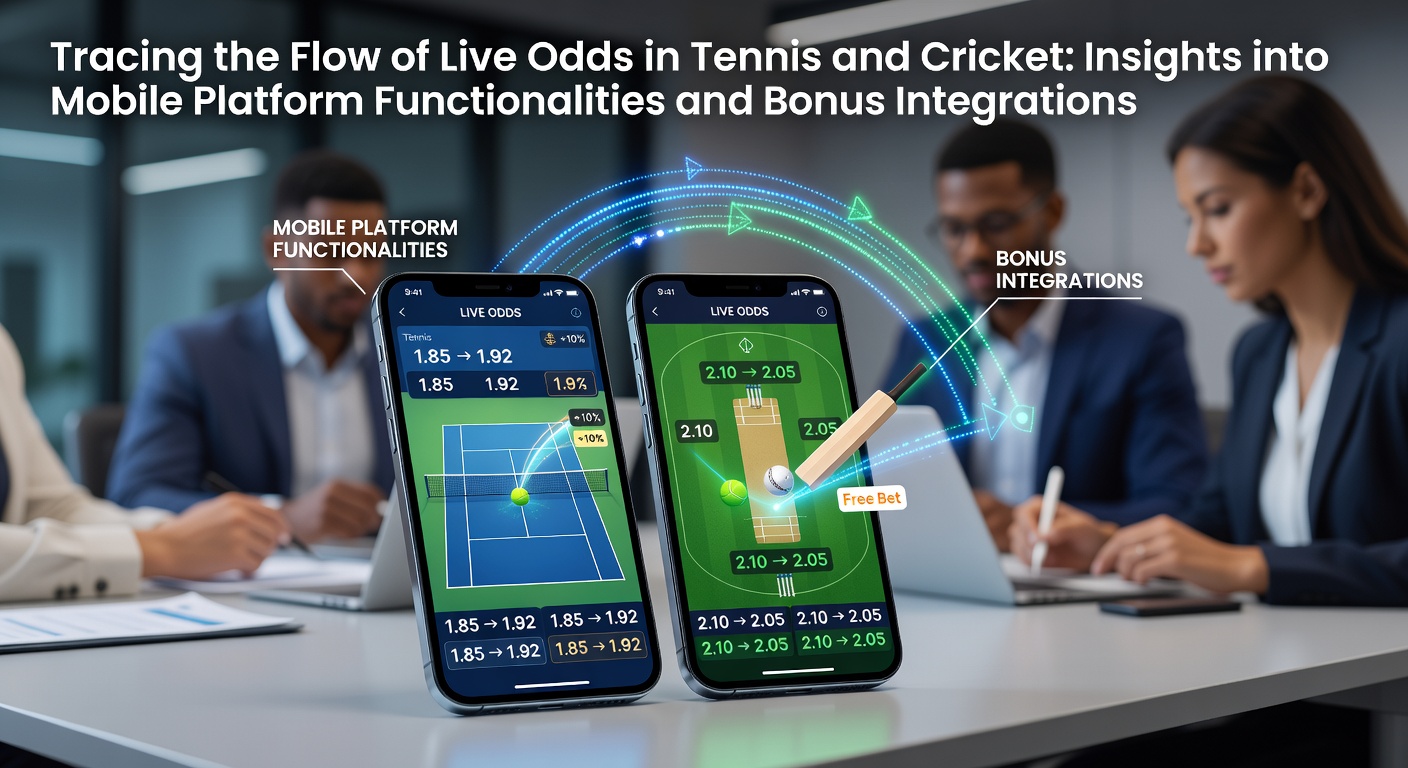 Mobile app interface displaying real-time tennis and cricket live odds with bonus integration options